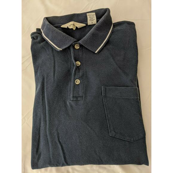 Mens Eddie Bauer Golf tshirt Size Med Navy with Stripe Collar - Picture 2 of 7